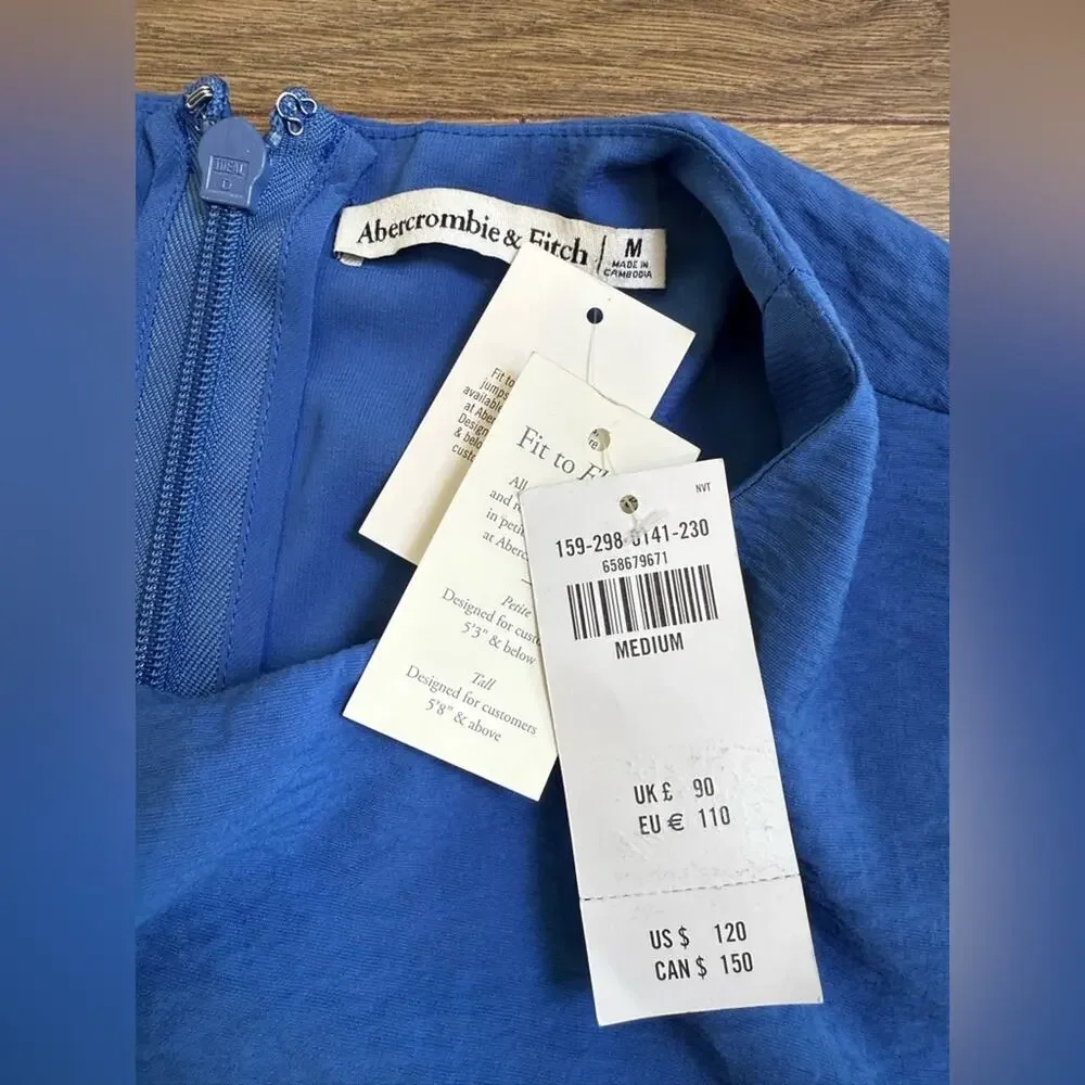 NWT Abercrombie & Fitch Blue Cut-Out Puff Sleeve Maxi Dress Size Medium